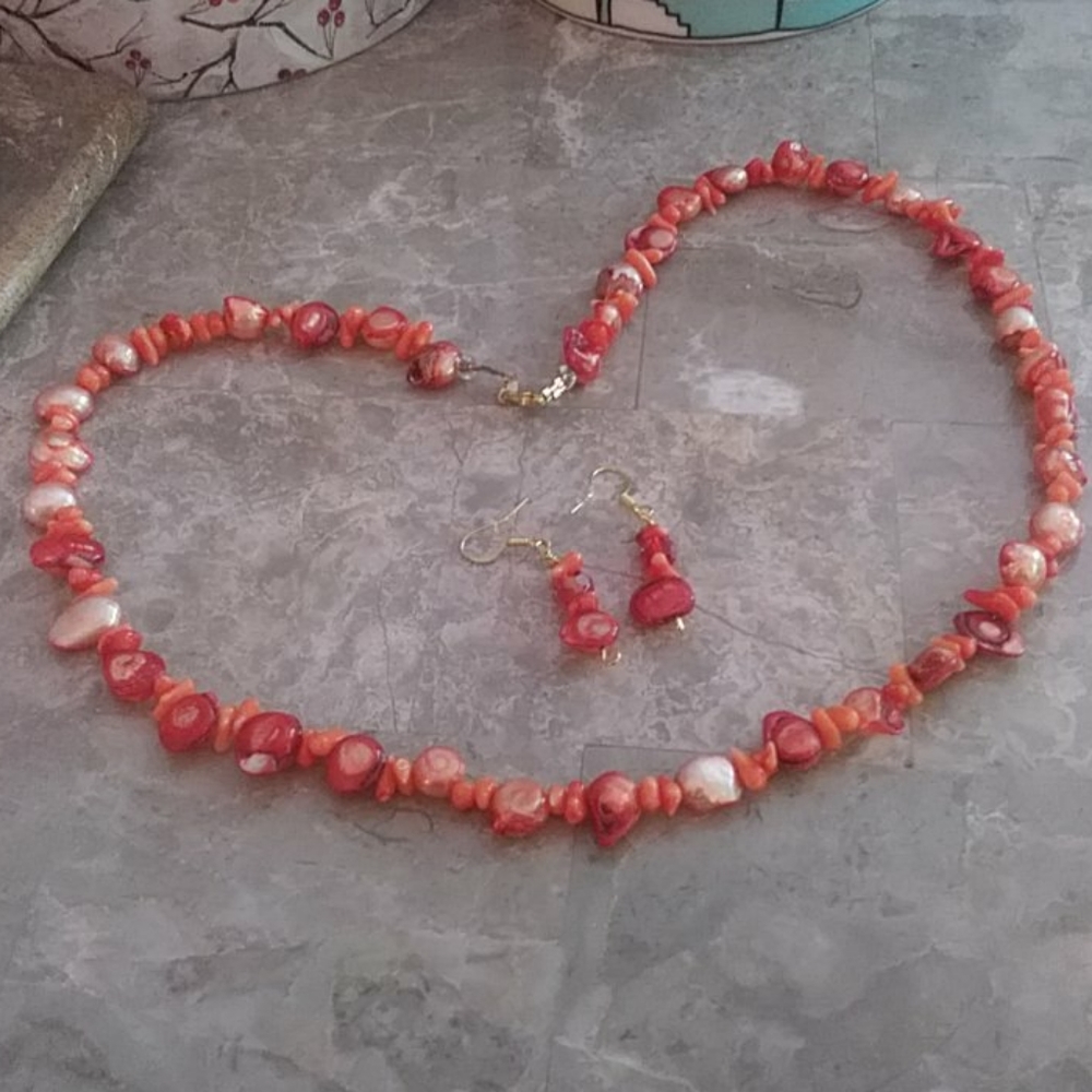 NWOT Handmade Shell Beaded Necklace and Earrings set